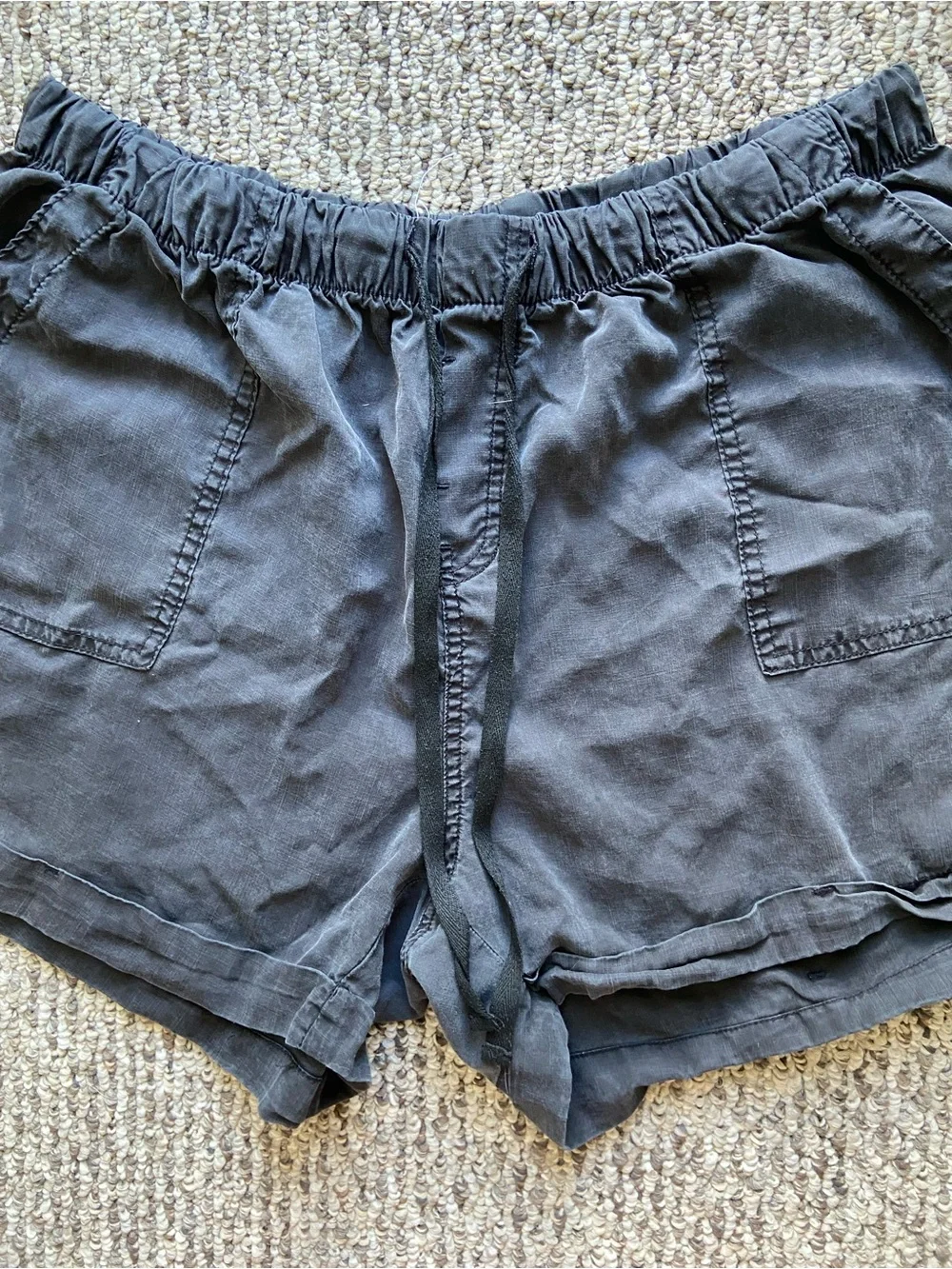 Workshop Republic Tencel Drawstring Shorts With Pockets Black Cuffed